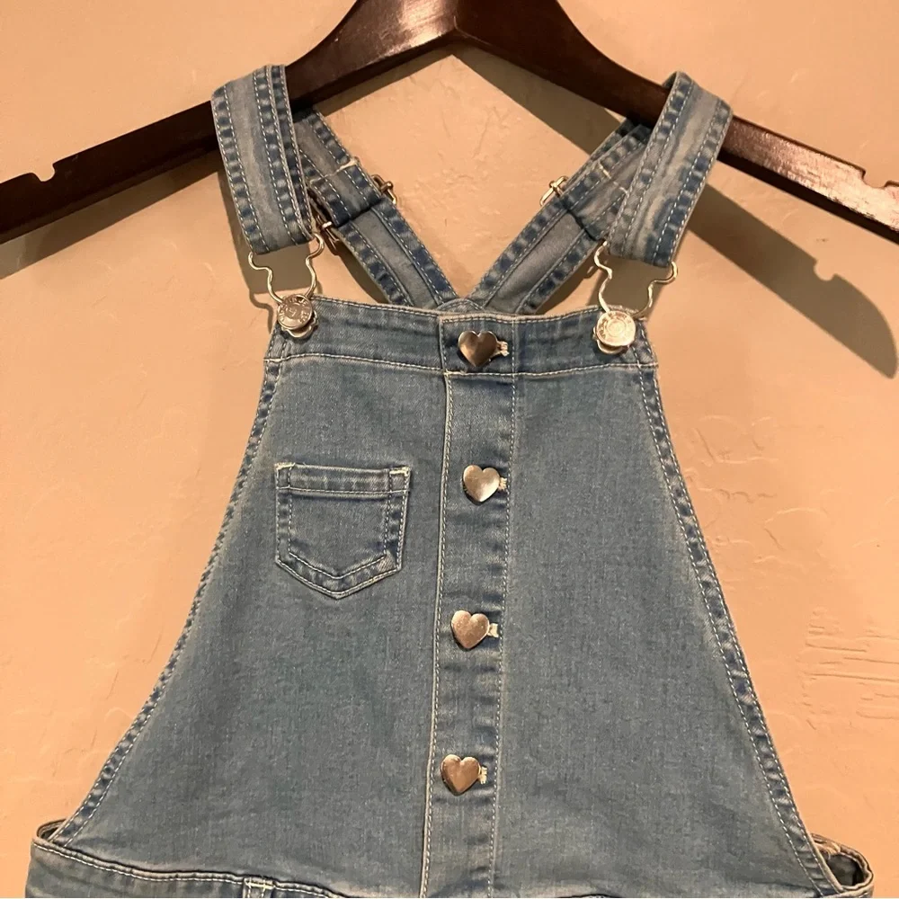 VIGOSS Girls Denim Heart Shaped Snap Overall Shorts Size Large 12/14